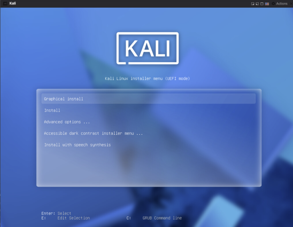 Kali Linux graphical installation boot screen